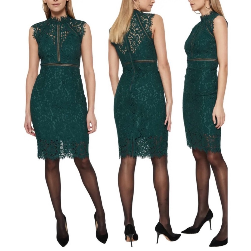 Bardot Forest Green Lace Sheath Dress - Size US 6